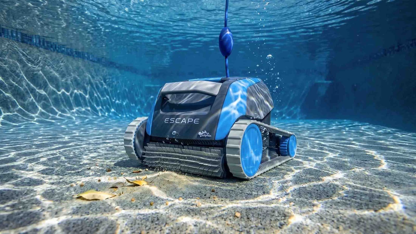 Dolphin Escape robotic pool cleaner scrubbing the pool floor